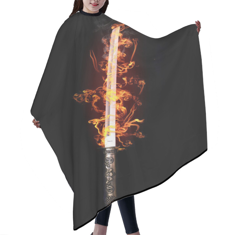 Personality  Japanese Sword In Flames Hair Cutting Cape