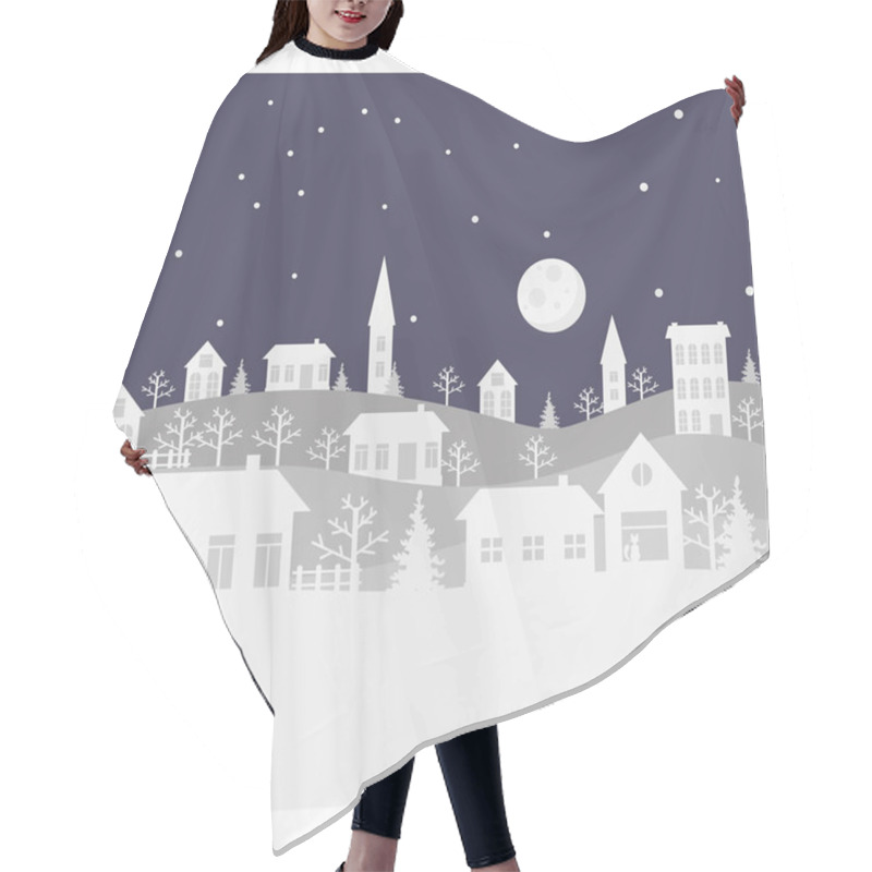 Personality  Merry Christmas And Happy New Year. A Small Winter City. Paper Art In Digital Style. Vector Illustration. Hair Cutting Cape