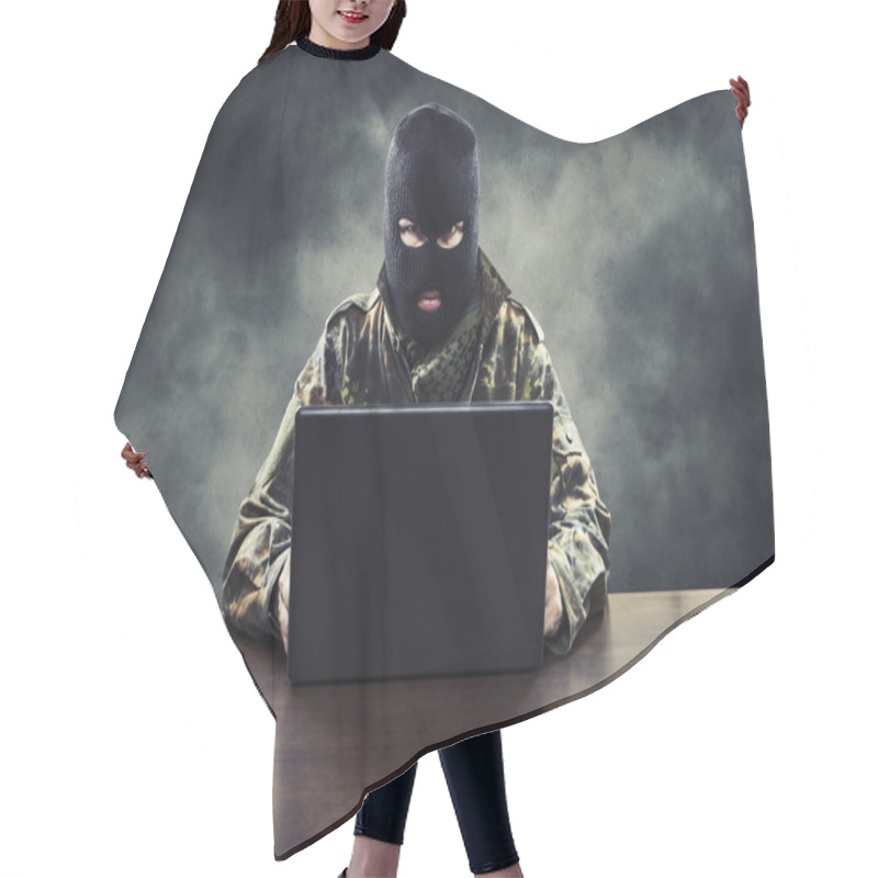 Personality  Cyber Terrorist In Military Uniform Hair Cutting Cape