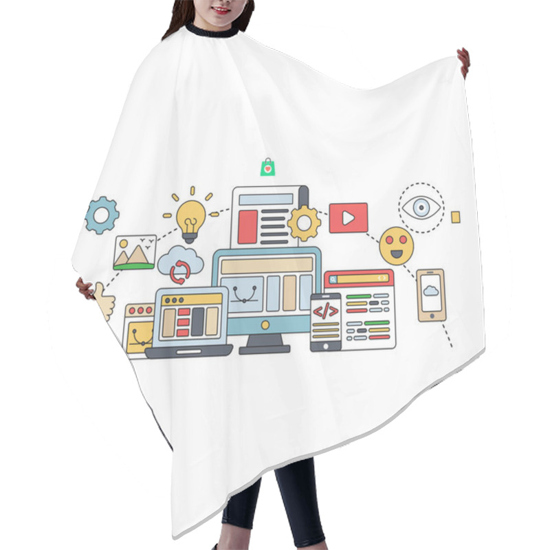 Personality  Editable Design Illustration Of Mobile Coding Hair Cutting Cape