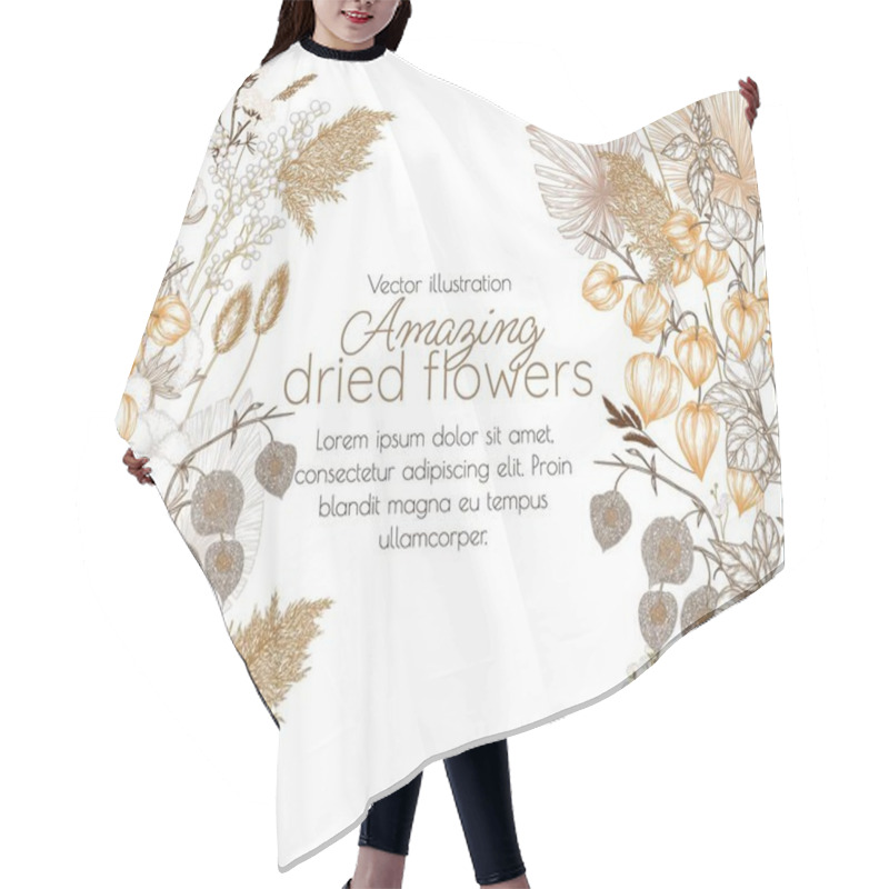 Personality   Vector Illustration Of A Card Template With A Bouquet Of Dried Flowers In Engraving Style Hair Cutting Cape