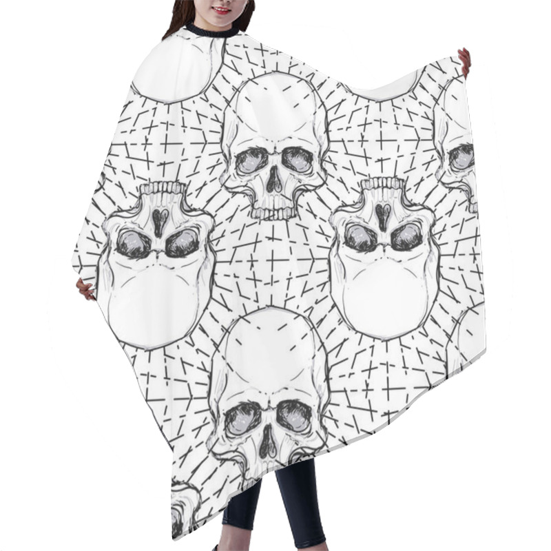 Personality  Seamless Pattern With Skulls And Rays. Vector Illustration. Reapiting Background. Black And White Hair Cutting Cape