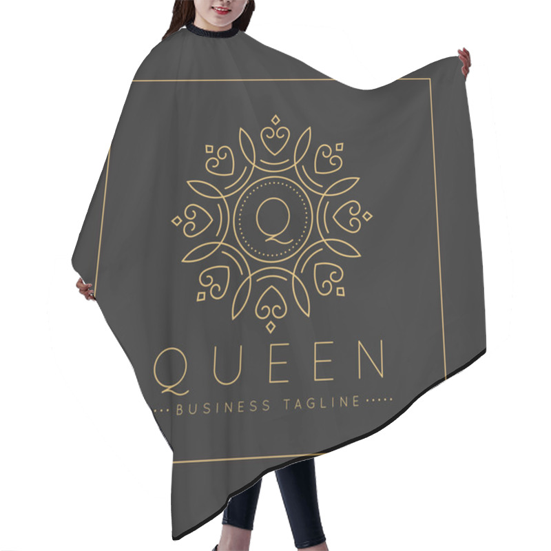 Personality  Letter Q Logo With Classic And Luxurious Line Art Ornament Style Vector Hair Cutting Cape