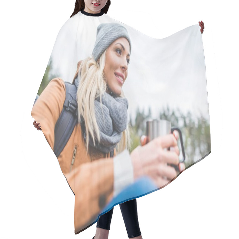 Personality  Pensive Woman With Cup Of Tea Hair Cutting Cape