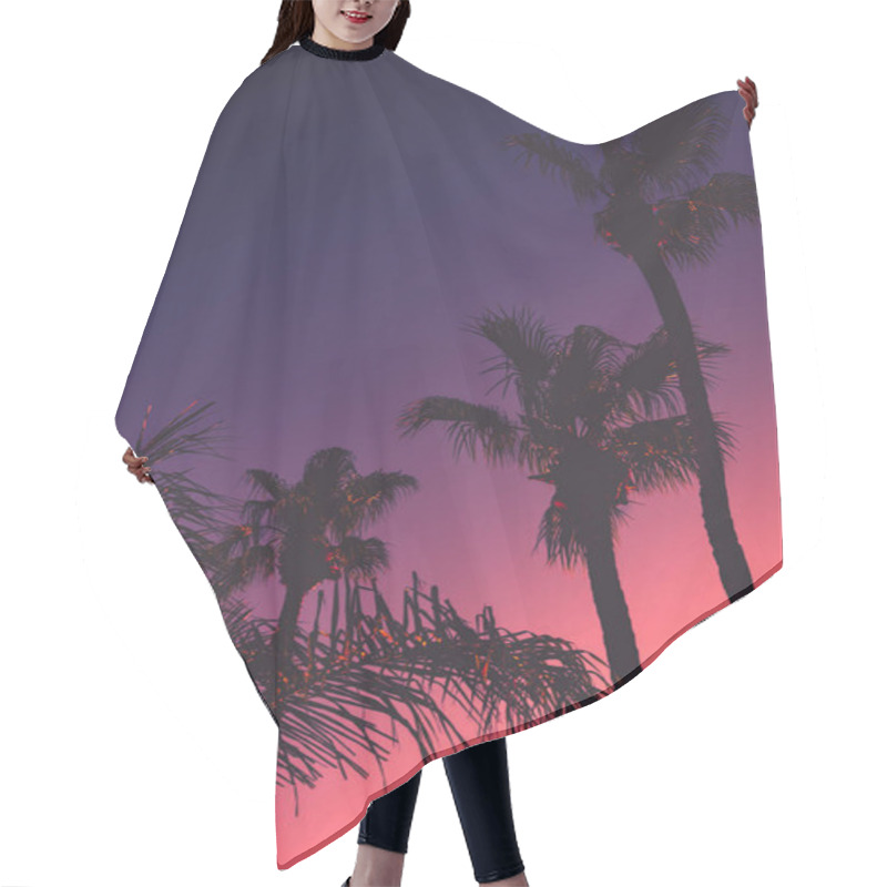 Personality  Tropical Night Background With Palm Trees At Sunset Hair Cutting Cape