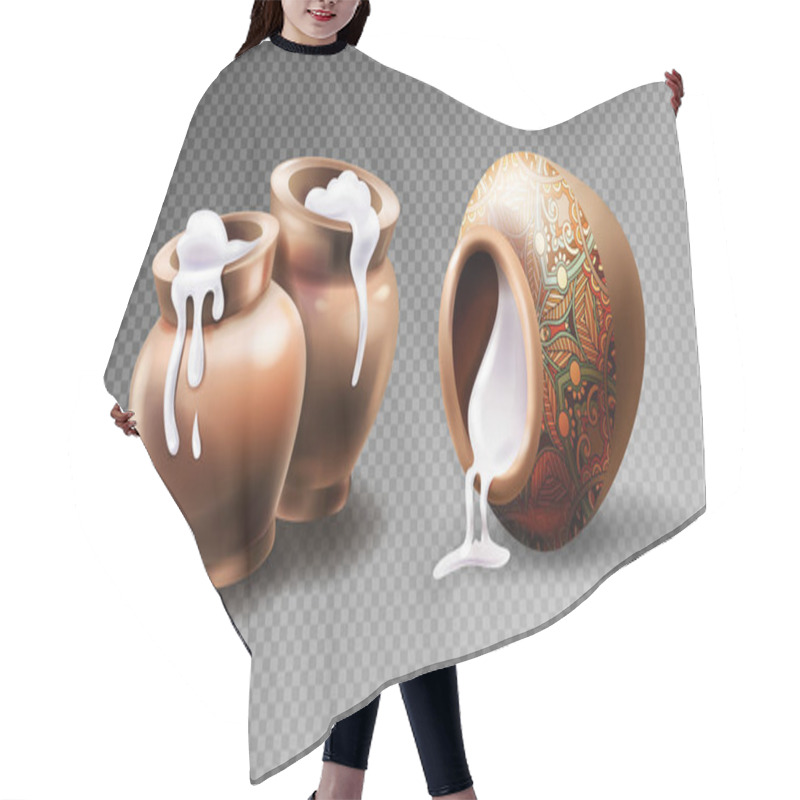 Personality  Three Realistic Clay Pots With Sour Cream Hair Cutting Cape