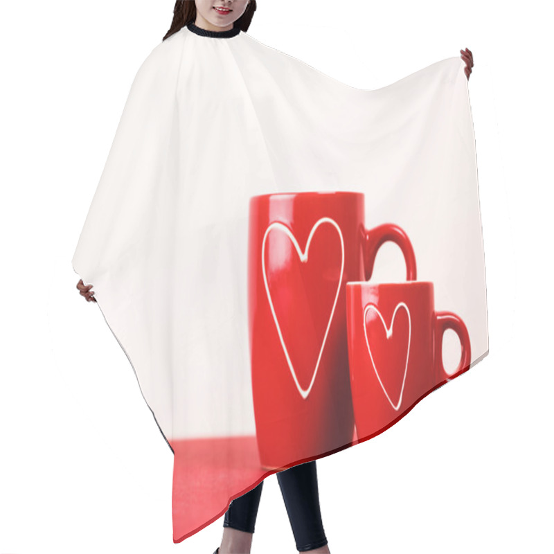 Personality  Two Red Cups Of Tea Or Coffee With Hearts Hair Cutting Cape