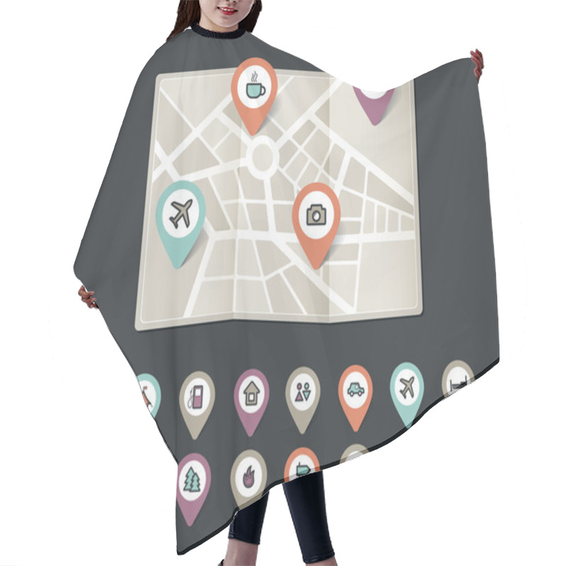 Personality  Mapping Pins Icons Travel Hair Cutting Cape