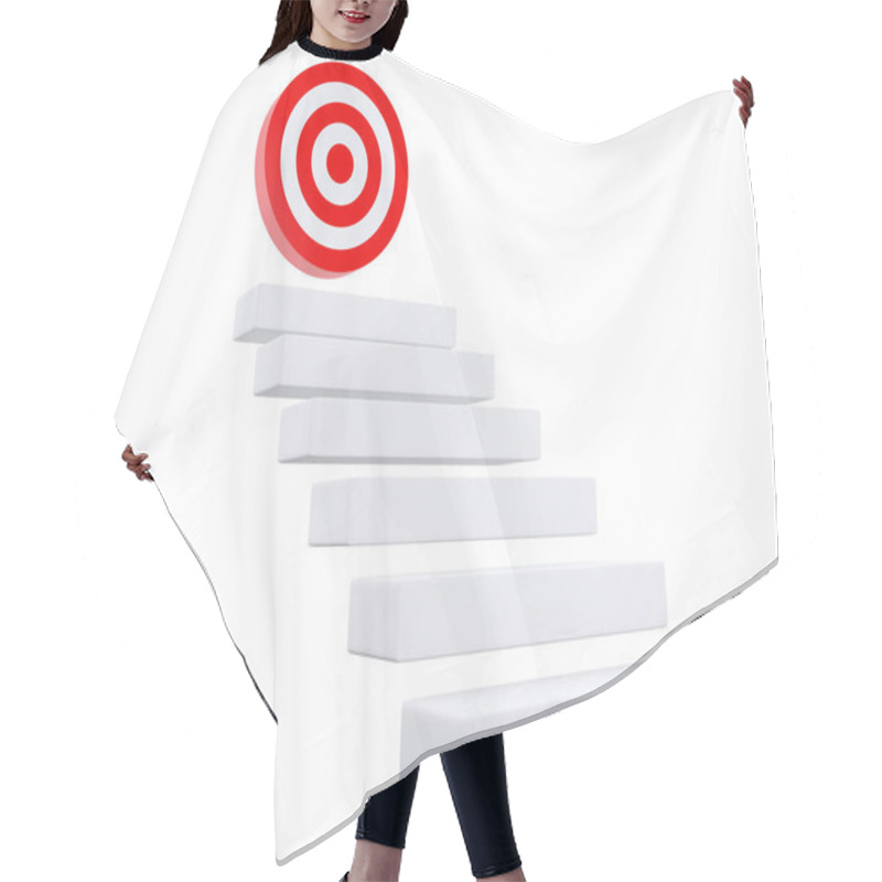 Personality  3d Illustration. Steps Or Stairs With Goal Target. Business Concept. Isolated White Background. Hair Cutting Cape