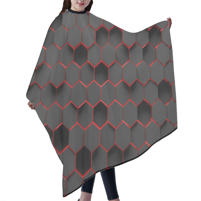 Personality  Abstract Background Made Of Black Hexagons Of Different Height With Red Edges. Concept Of Creativity And Art. 3d Rendering Hair Cutting Cape