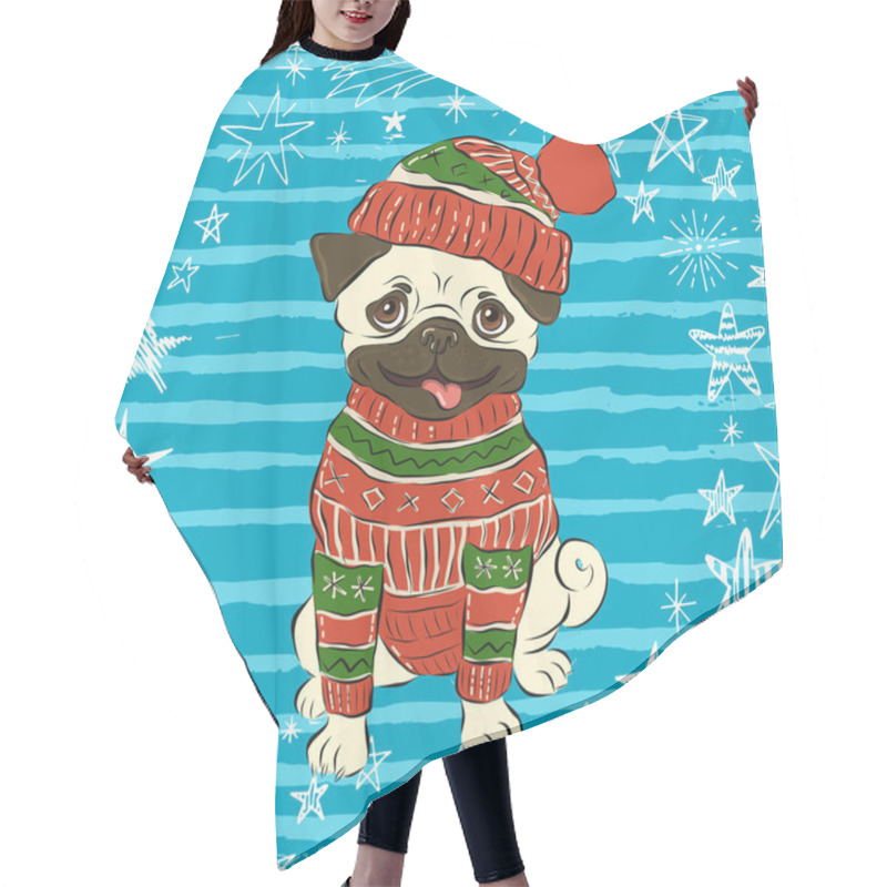 Personality  Happy Winter Pug Dog Hair Cutting Cape