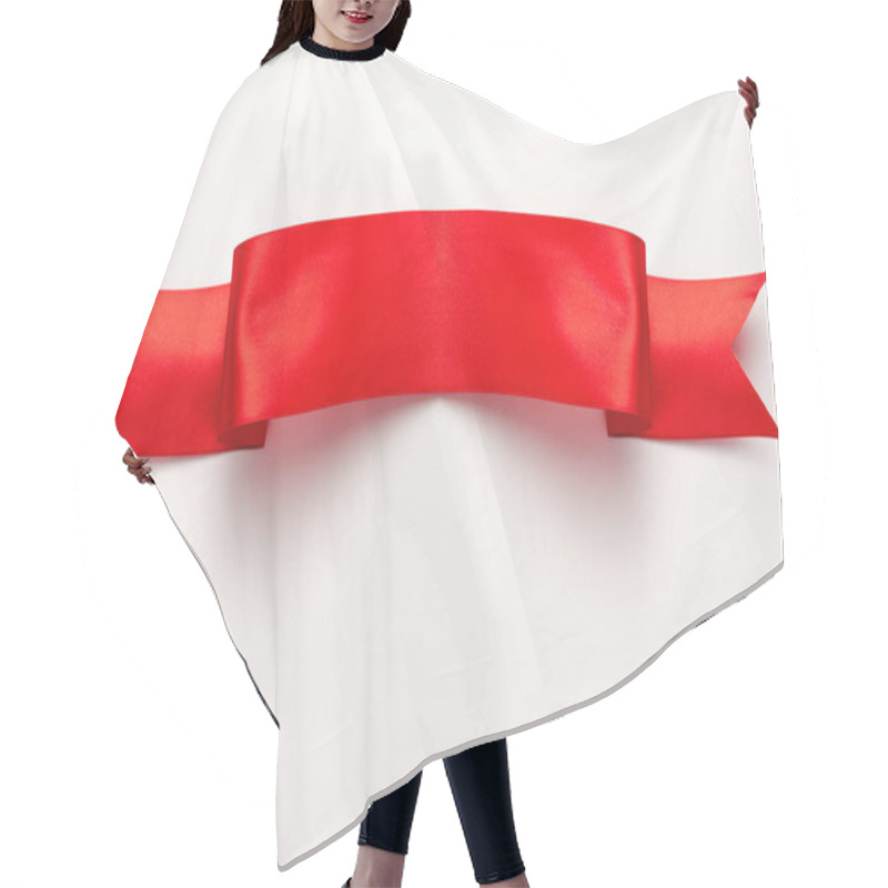 Personality  Top View Of Satin And Red Ribbon On White  Hair Cutting Cape