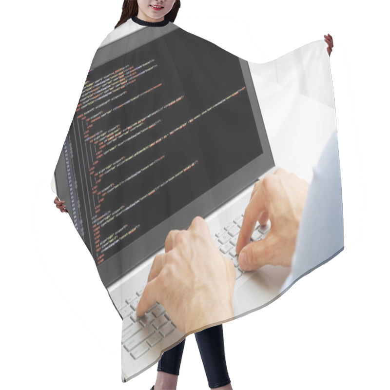 Personality  Programmer Profession - Man Writing Programming Code On Laptop C Hair Cutting Cape