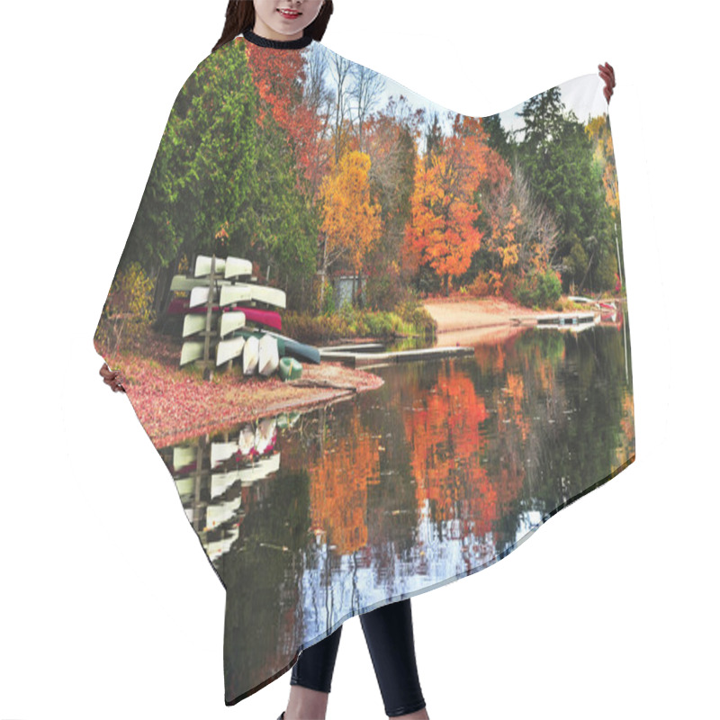 Personality  Fall Forest Reflections With Canoes Hair Cutting Cape