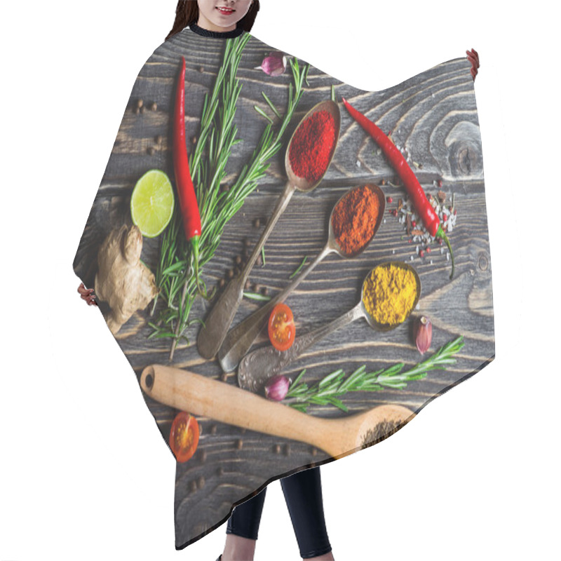 Personality  Spices Over Wooden Background Hair Cutting Cape