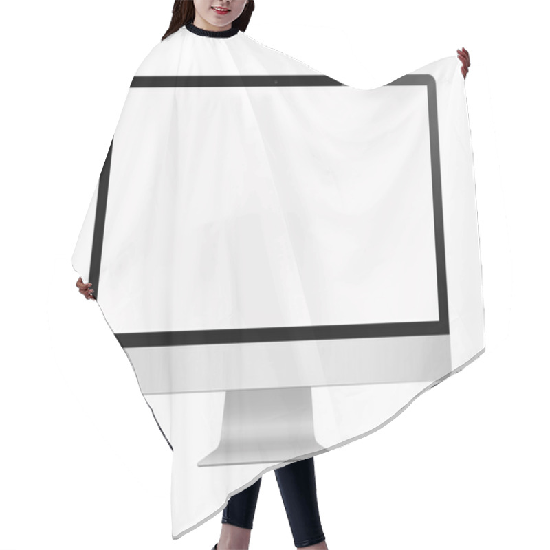 Personality  Computer With Blank Screen On White Background Hair Cutting Cape