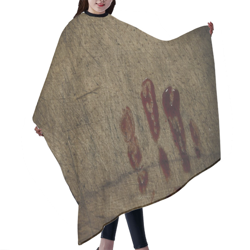 Personality  Grunge Wooden Background With A Print Of A Bloody Hand Hair Cutting Cape