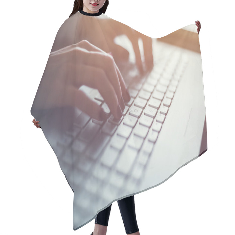 Personality  Office Hand On Keyboard Close Up Hair Cutting Cape