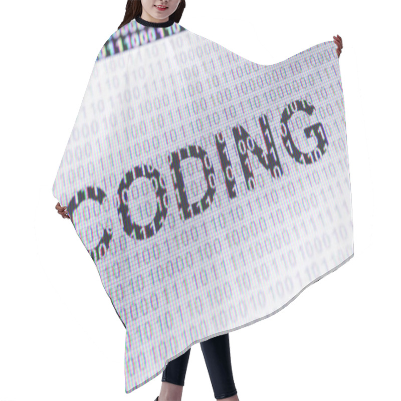 Personality  Coding Icon In The Screen With Binary Code ( Array Of Bits ). 3D Illustration. Hair Cutting Cape