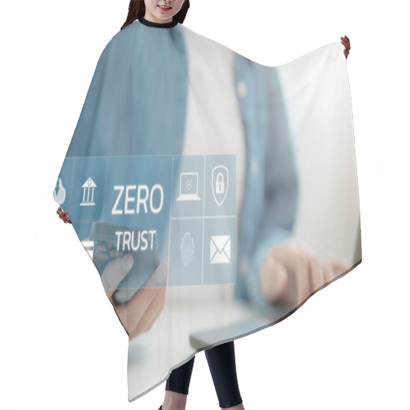 Personality  Zero Trust Security Concept, Businessmen With Virtual Zero Trust Icon For Business Information Security Network. Zero Trust Security For Network Data Business Information Hair Cutting Cape