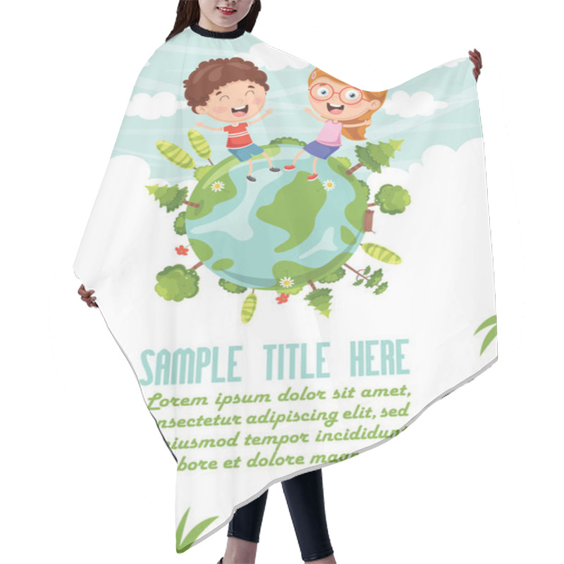 Personality  Vector Illustration Of Children Sitting On Earth Hair Cutting Cape