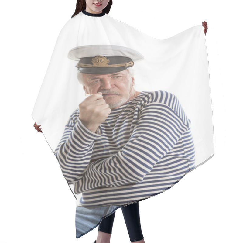 Personality  Old Sailor Man Smokes Pipe Hair Cutting Cape