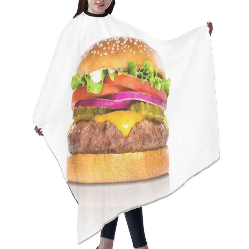 Personality  Perfect Hamburger Classic Burger American Cheeseburger Isolated On White Reflection Hair Cutting Cape