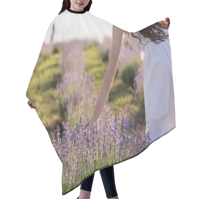 Personality  Cropped View Of Woman Touching Blossoming Lavender In Meadow Hair Cutting Cape