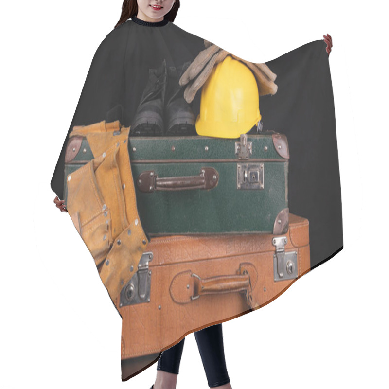 Personality  Protective Clothing And An Old Suitcase. Economic Emigration Of  Hair Cutting Cape