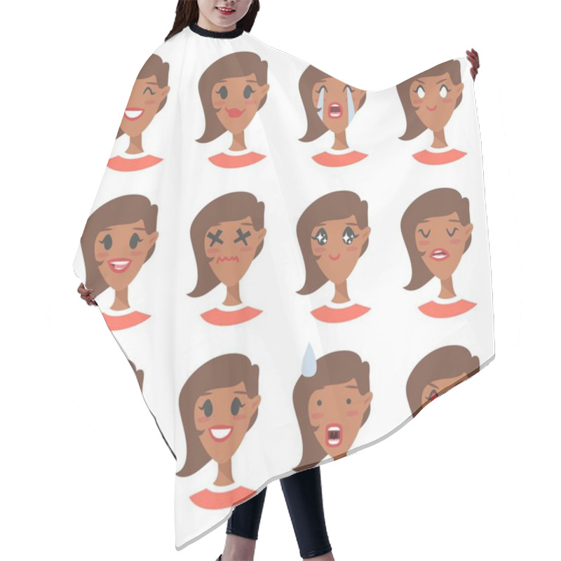 Personality  Set Of Emotional Character. Cartoon Style Emotion Icons. Isolated Black Girl Avatars With Different Facial Expressions. Flat Illustration Women's Faces. Hand Drawn Vector Drawing Emoji Hair Cutting Cape