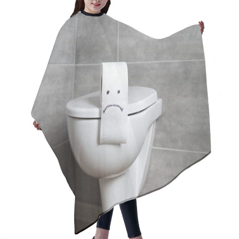 Personality  Toilet Paper With Sad Emoticon On Toilet Bowl In Modern Restroom Hair Cutting Cape