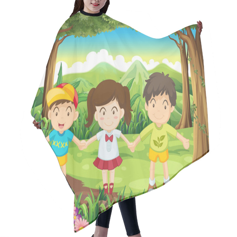 Personality  Three Kids At The Forest Hair Cutting Cape