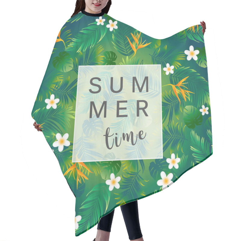 Personality  Summer Time Banner With Palm Leaves And Tropical Flowers Hair Cutting Cape