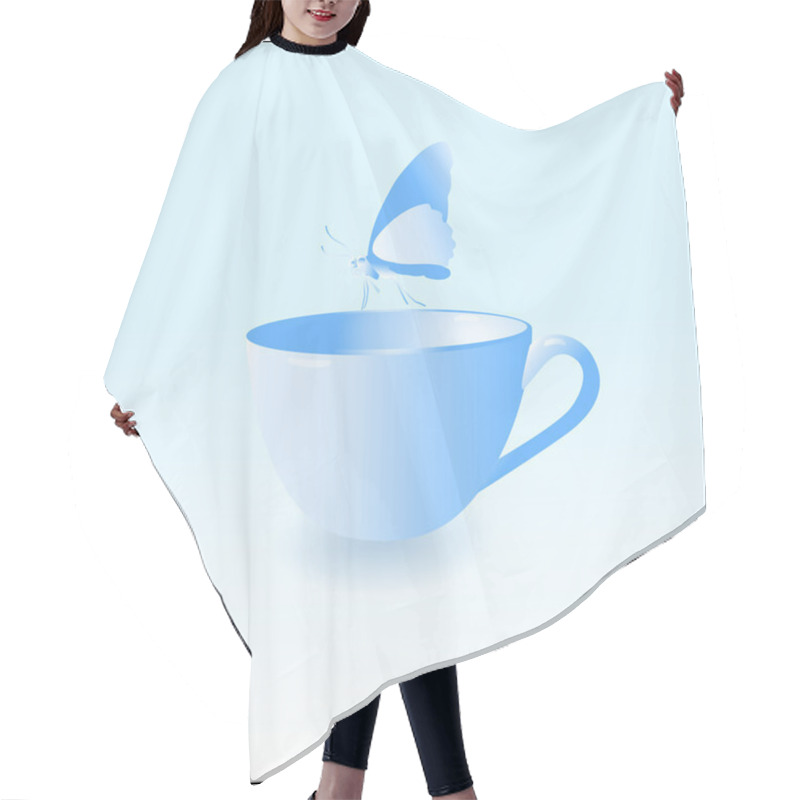 Personality  Vector Illustration Of A Cup With Butterfly. Hair Cutting Cape