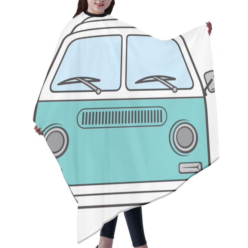 Personality  Hippie Bus. Retro Van Groovy.  Vector Illustration. Hair Cutting Cape