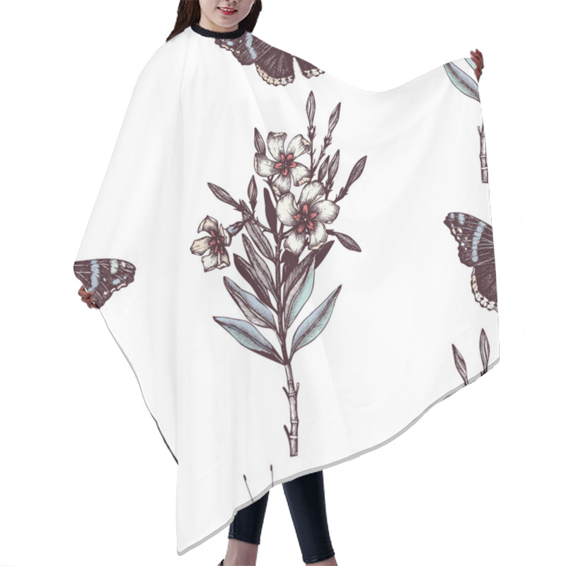 Personality  Pattern With Admiral Butterflies And Oleander Flowers Hair Cutting Cape