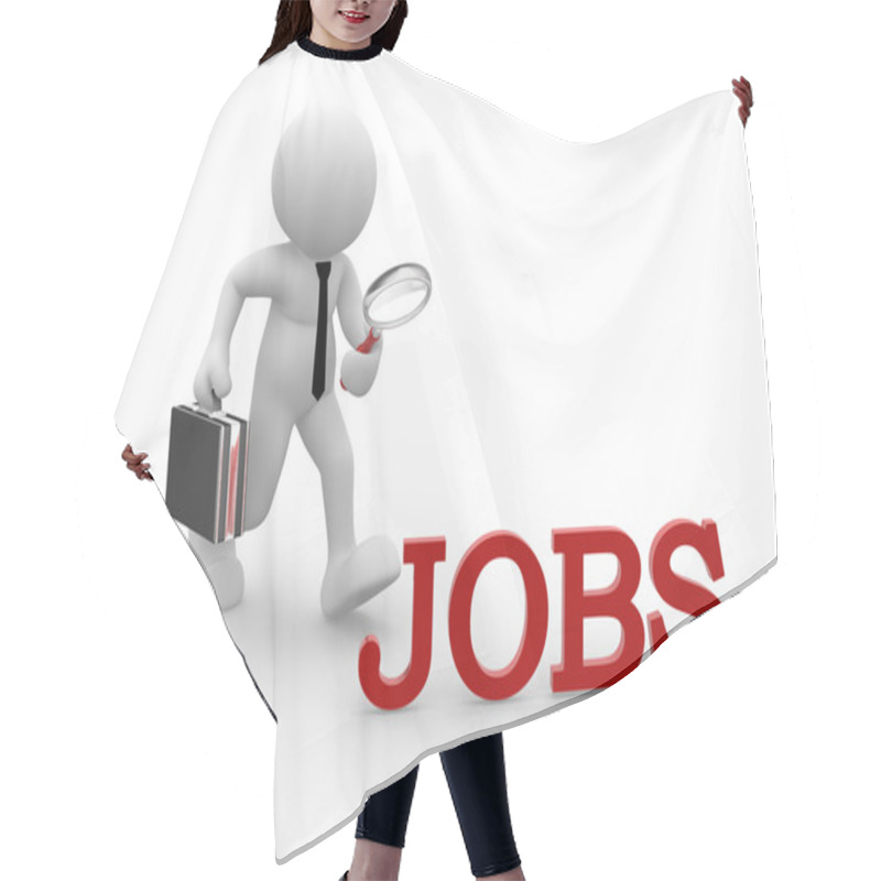 Personality  3d Man With A Magnifying Glass And Red Word Jobs Hair Cutting Cape