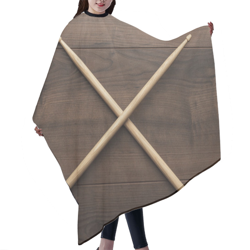 Personality  Crossed Wooden Drumsticks On Wooden Table Hair Cutting Cape