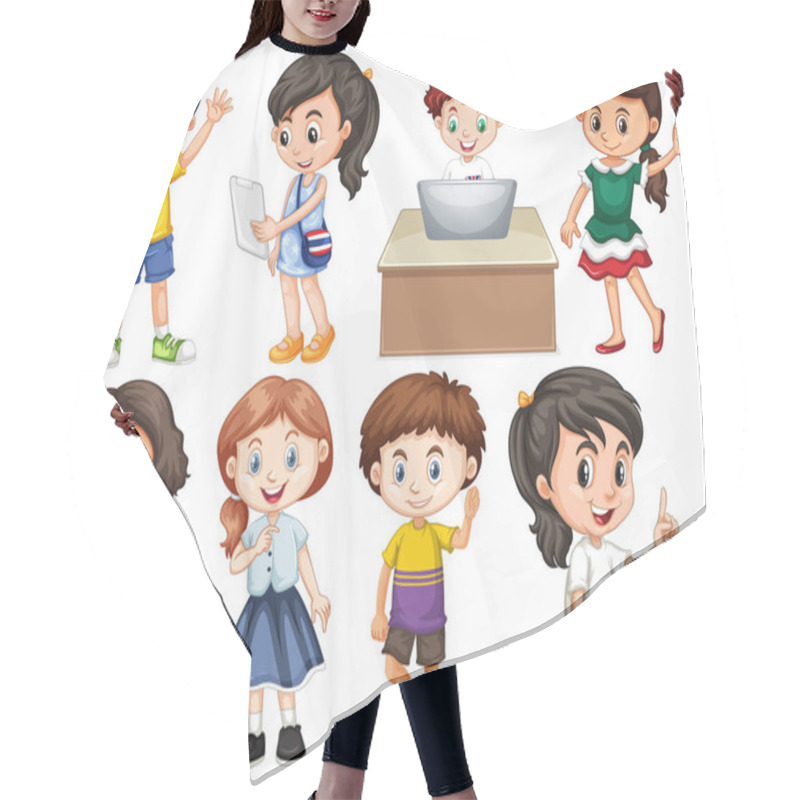 Personality  Set Of Isolated Children In Different Actions Hair Cutting Cape