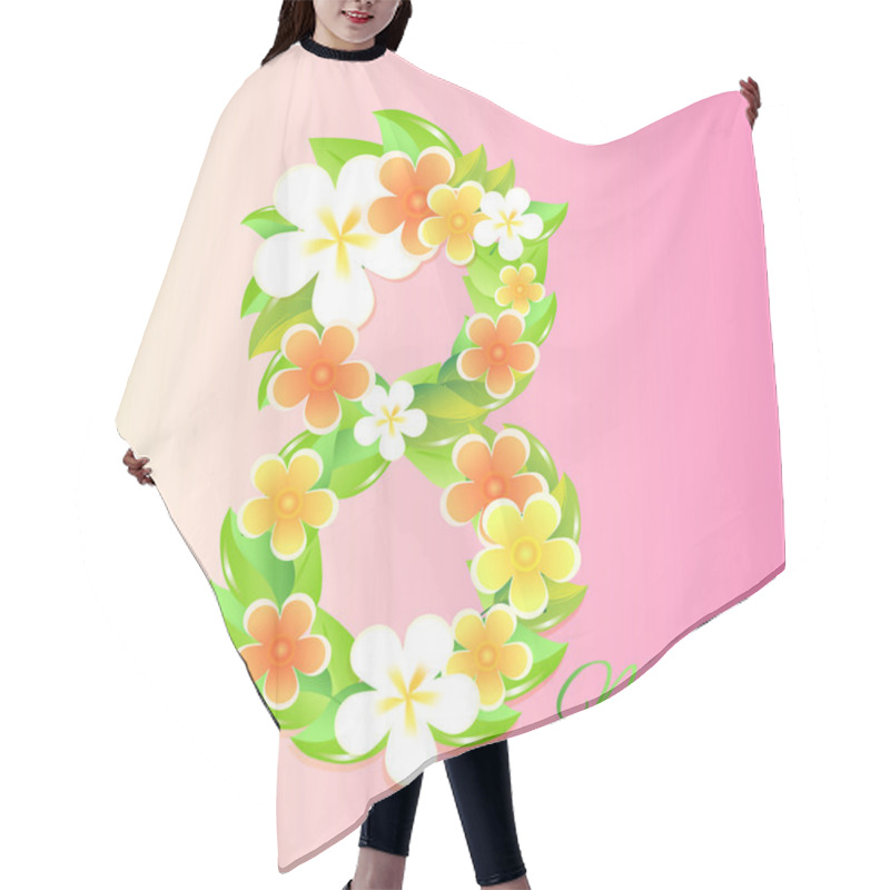 Personality  Womens Day Vector Greeting Card With Flowers Hair Cutting Cape