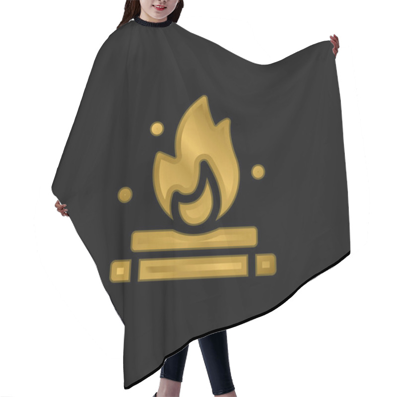 Personality  Bonfire Gold Plated Metalic Icon Or Logo Vector Hair Cutting Cape