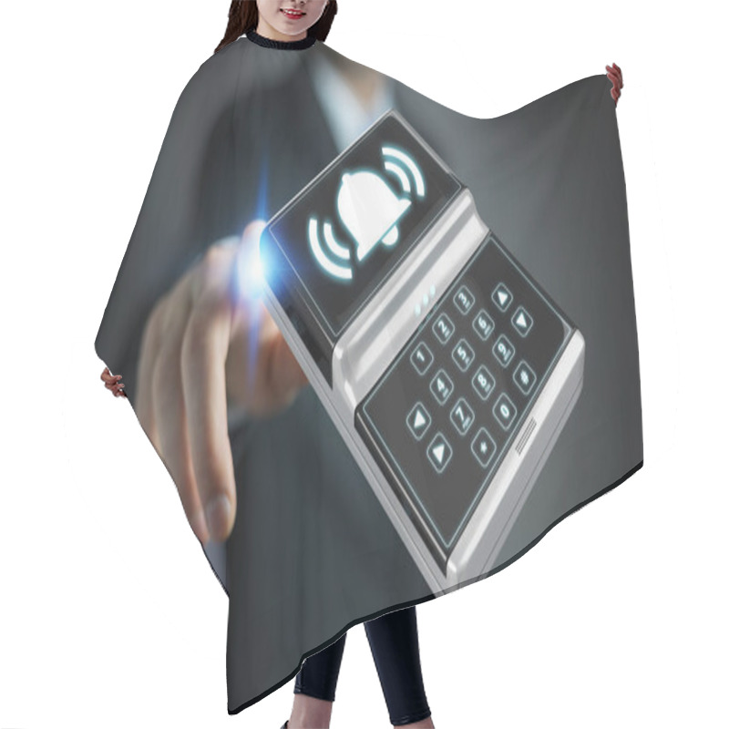 Personality  Businessman Using Home Alarm Security Device 3D Rendering Hair Cutting Cape