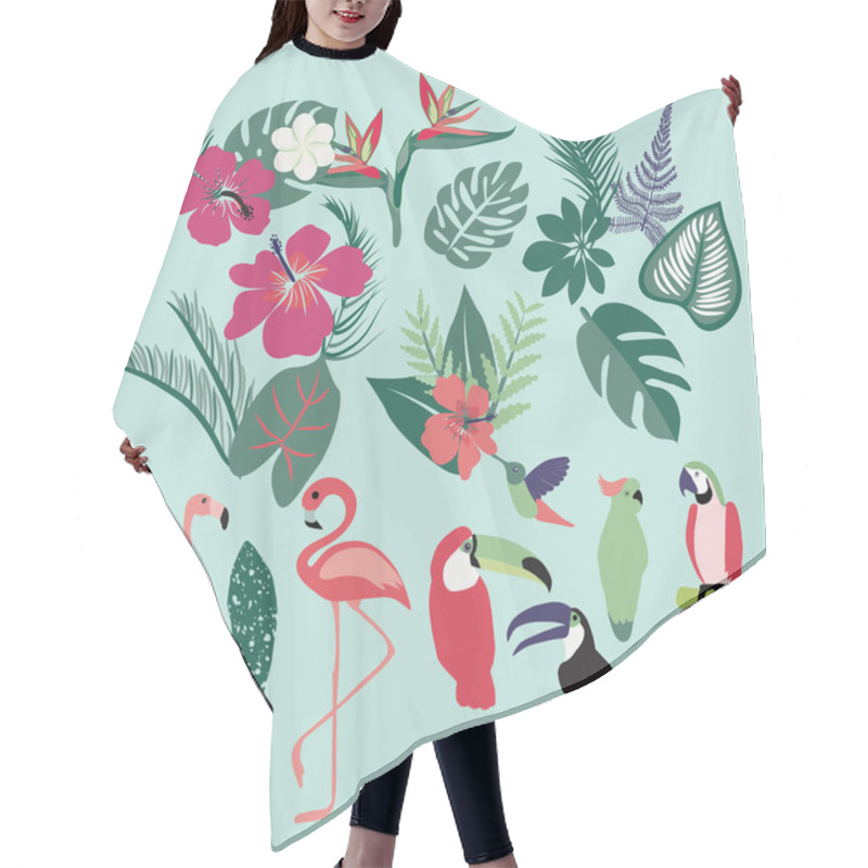 Personality  Palm Leaves, Tropical Plants, Flowers, Leaves, Birds, Flamingo Hair Cutting Cape