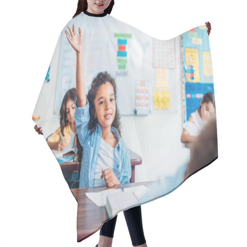 Personality  Girl Raising Hand In Class Hair Cutting Cape