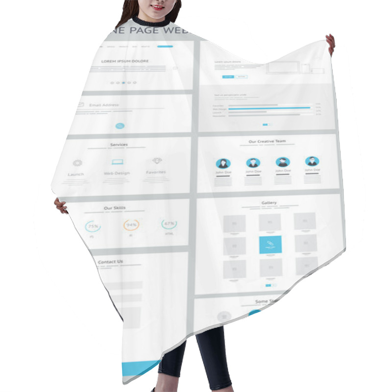 Personality  Flat Responsive One Page Website Wireframe Kit Hair Cutting Cape