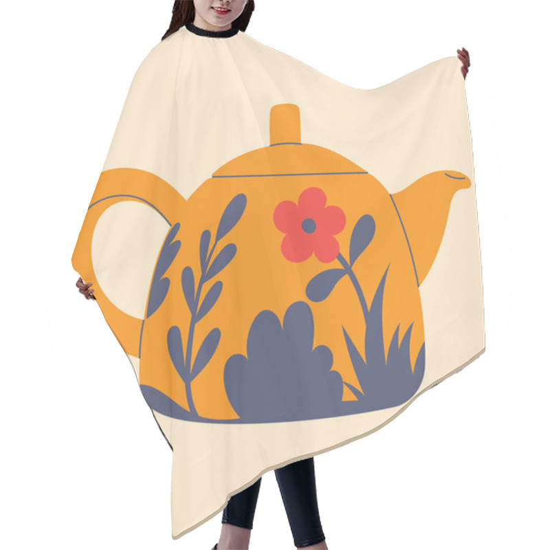 Personality  Cute Teapot In Cartoon Doodle Flat Style. Element For Design, Posters, Fabric Patterns, Kitchen Decor, Cafe, Dining Room, Logo Hair Cutting Cape