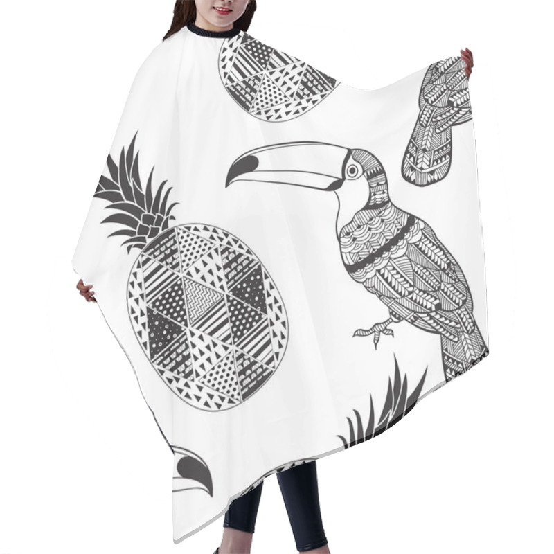 Personality  Seamless Pattern With Toucans And Pineapples.  Hair Cutting Cape