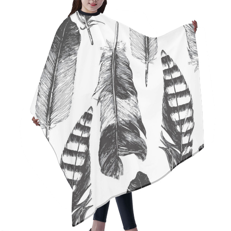 Personality  Seamless Pattern With Hand Drawn Feathers Hair Cutting Cape