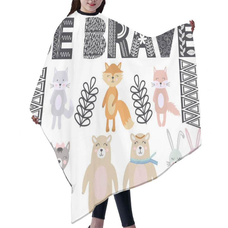 Personality  Cute Scandinavian Style Animals And Design Elements Hair Cutting Cape