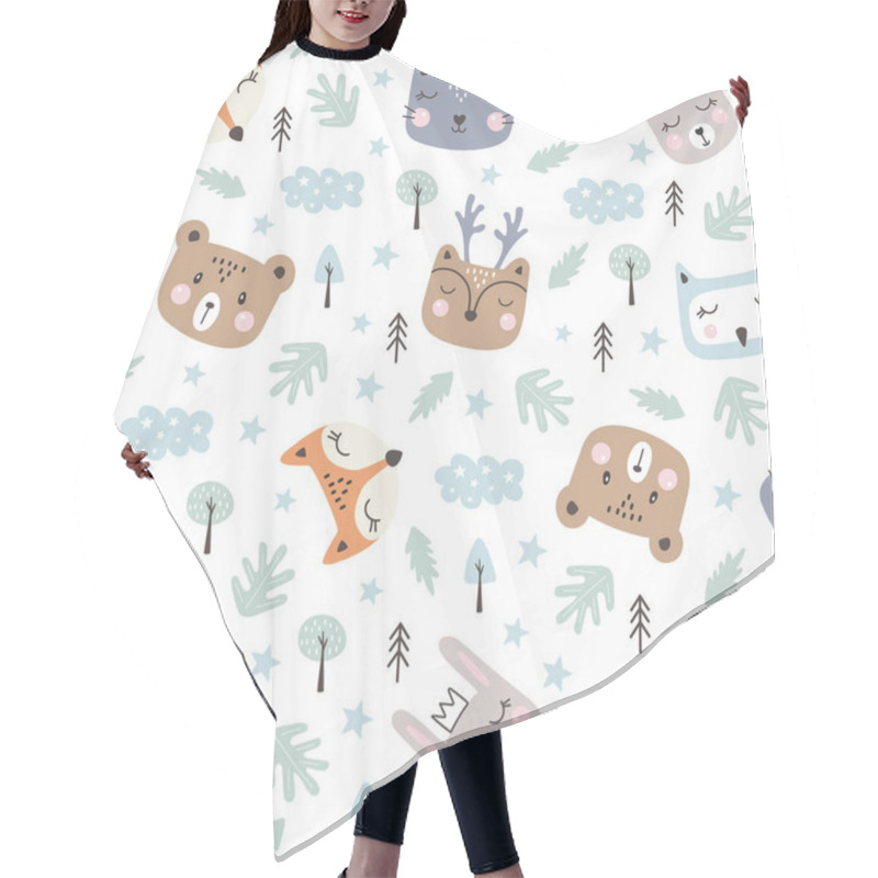 Personality  Seamless Pattern With Cute Forest Animals. Hand Drawn Style. Vec Hair Cutting Cape